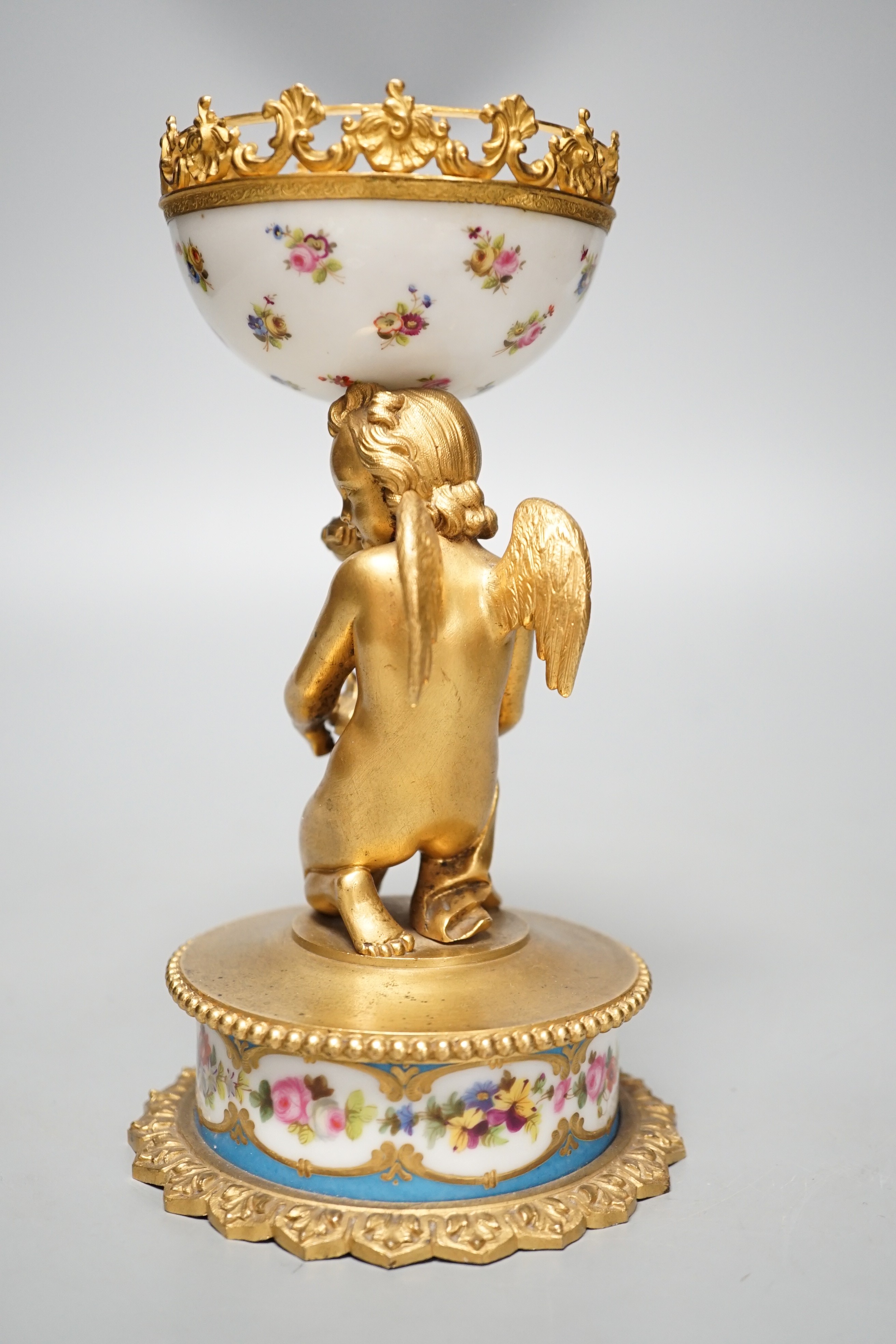A 19th century French ormolu and Sevres style porcelain mounted Bon Bon dish 19cm